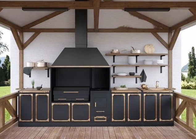 Мангальная зона лофт из металла модульная с мангалом и печью (мангальный комплекс 017) 