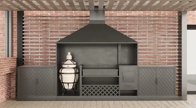 Мангальная зона из металла лофт (мангальный комплекс 015) с мангалом, печью, местом под тандыр и вытяжным зондом