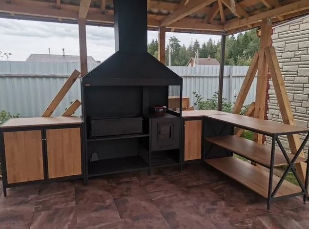 Мангальная зона лофт из металла модульная (Мангальный комплекс 20)для беседки, навеса, дома