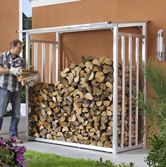Дровник уличныйиз металла с односкатной крышей белый "Safamaster 69-1", стеллаж для дров для дачи и частного дома