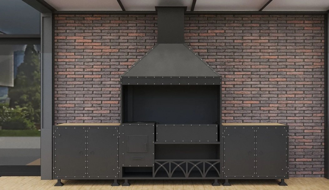 Мангальная зона из металла лофт для дома, дачи(мангальный комплекс 25)