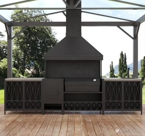 Модульная мангальная зона лофт из металла для дома, дачи(мангальный комплекс 28 с кованый)