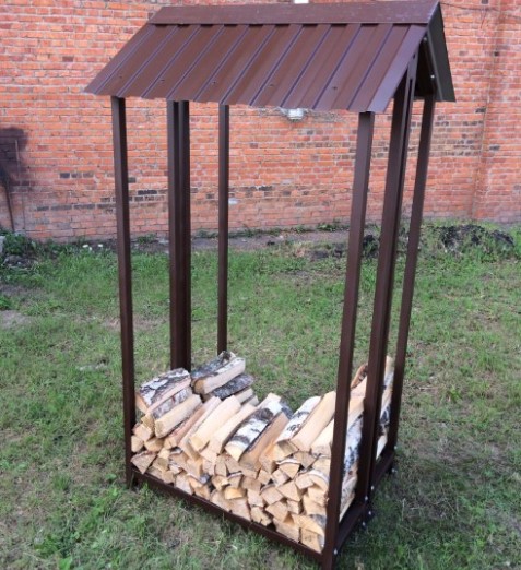 Дровник для дачи, уличный из металла с двускатной крышей Safamaster 76 (профильная труба)