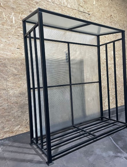 Дровница уличная лофт из металла с крышей из поликарбоната для дачи, дома «Safamaster 83-1»