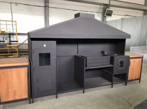 Мангальная зона лофт из металла для дачи и дома (мангальный комплекс 21) Мангал, печь под казан, вытяжной зонт, коптильная