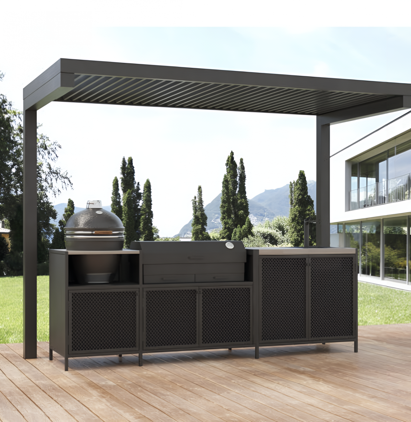 Мангальная зона из металла и дерева для дачи и дома, барбекю стол