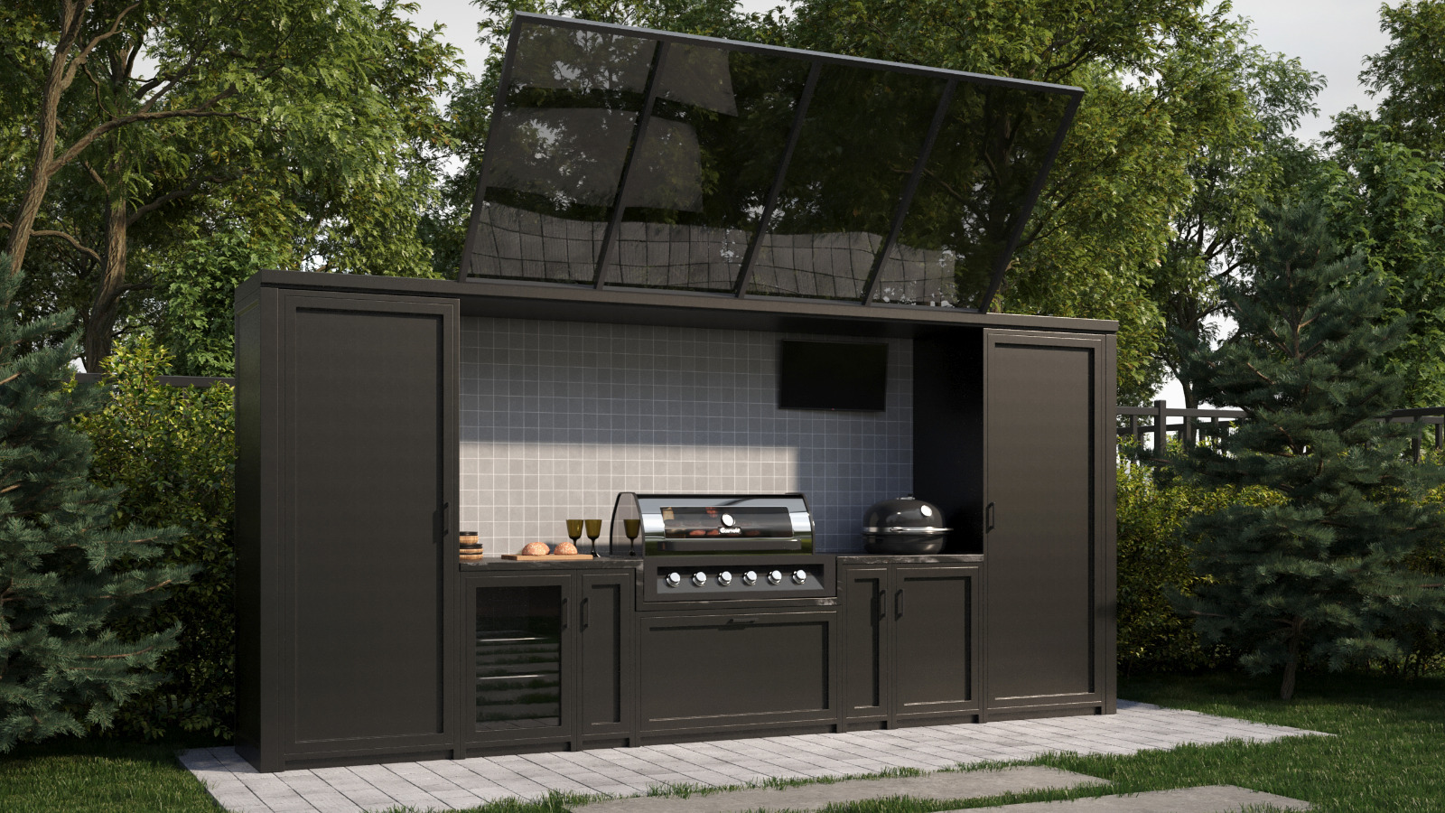 Мангальная зона под крышей в классическом стиле 