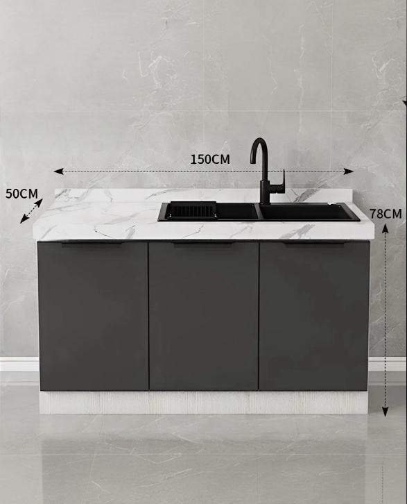 Стол с мраморной столешницей и встроенной мойкой  